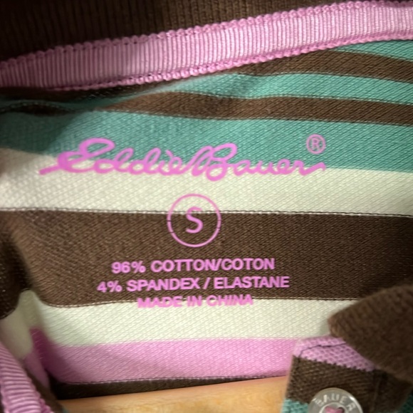 Eddie Bauer Aqua, Brown, Pink & Cream Striped Short Sleeve Polo - size Small - Picture 11 of 14